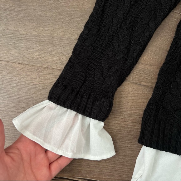 ELLE Layered Cable Knit Sweater Black White Size Small - Picture 2 of 7